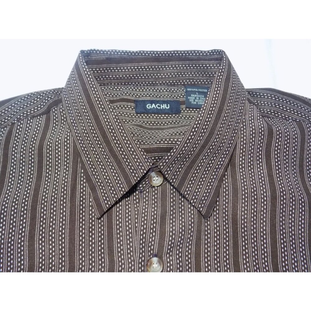 Vintage Gachu Men Shirt Large L Long Sleeve Disco Y2K Brown Button Up - Picture 2 of 11